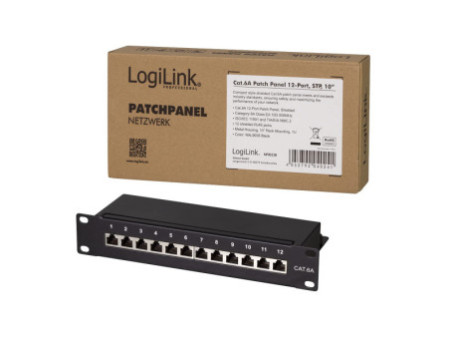 LogiLink panneau de brassage 10' Cat.6A, 12 ports, noir,