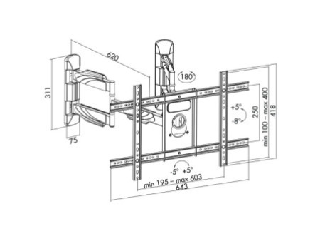 LogiLink Support mural de coin pour TV Full Motion,