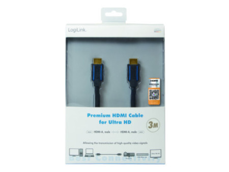 LogiLink Câble HDMI Premium pour Ultra HD, 3,0 m, noir