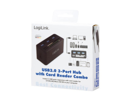 LogiLink Hub USB 3.0 avec lecteur de carte All-in-One, noir