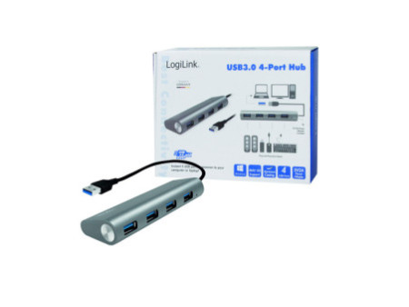 LogiLink Hub USB 3.0, 4 ports, boîtier en aluminium, gris