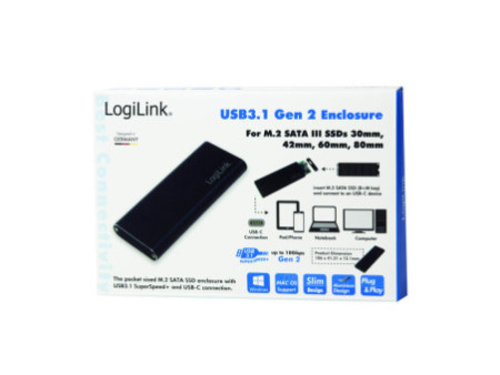 LogiLink Boîtier disque dur M.2 SATA, USB 3.1, noir
