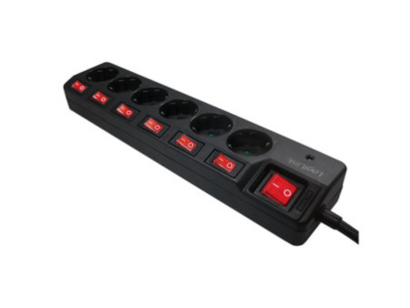 LogiLink Multiprise Euro, 6 prises, interrupteurs général