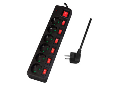 LogiLink Multiprise Euro, 6 prises, interrupteurs général