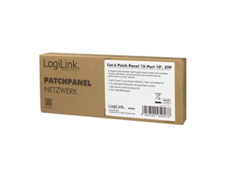LogiLink Panneau de brassage 10' Cat.6, 12 ports, noir