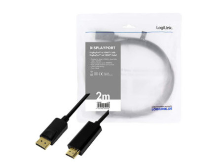 LogiLink Câble de connexion DisplayPort 1.2-HDMI 1.4, 2,0 m