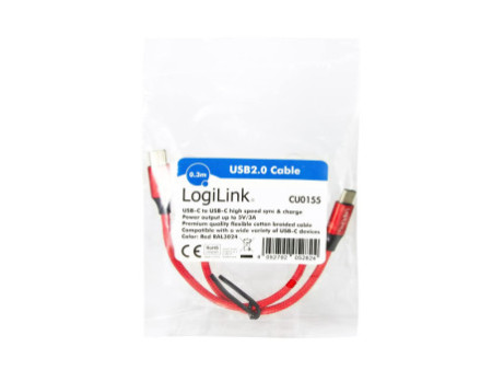 LogiLink Câble USB 2.0, USB-C - USB-C mâle, 0,3 m, rouge