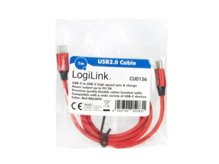 LogiLink Câble USB 2.0, USB-C - USB-C mâle, 1,0 m, rouge