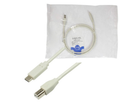 LogiLink Câble USB 2.0, USB-C - USB-B mâle, 1,0 m, gris