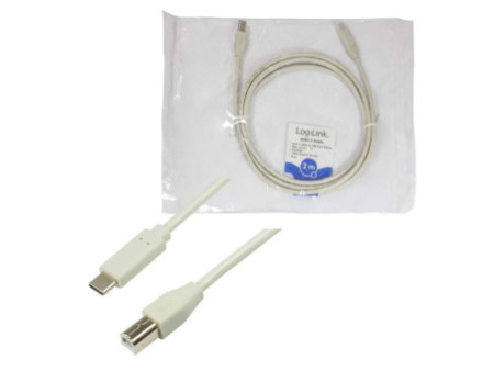 LogiLink Câble USB 2.0, USB-C - USB-B mâle, 2,0 m, gris