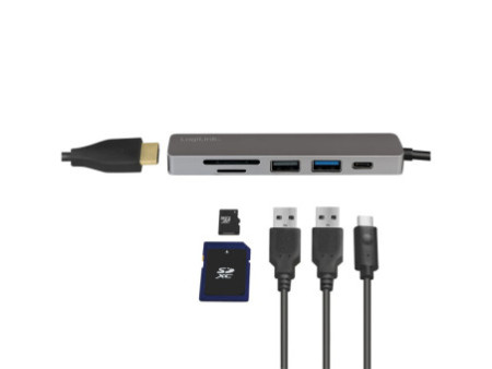 LogiLink Hub multifonction USB-C 6-en-1, argenté
