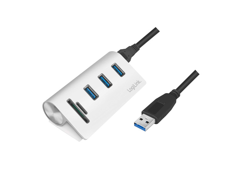 LogiLink Hub USB 3.0 + lecteur de carte, 3 ports, argenté