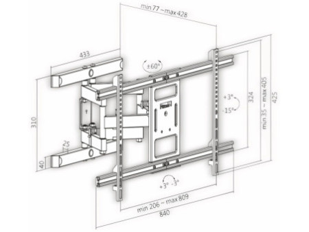 LogiLink Support mural pour TV Full Motion, 109,22-228,60 cm
