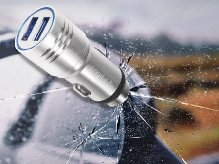 LogiLink Chargeur USB pour voiture,2 ports, avec marteau
