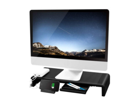 LogiLink Réhausseur d'écran, largeur réglable, 3x USB, noir