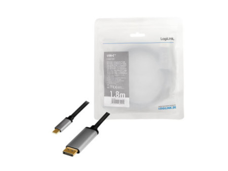 LogiLink Câble USB, fiche mâle USB-C-mâle DP, 1,8 m