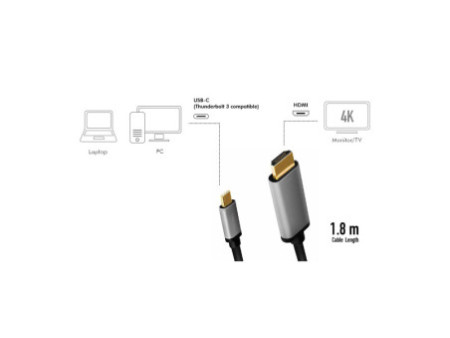 LogiLink Câble USB, fiche mâle USB-C-mâle HDMI-A, 1,8 m