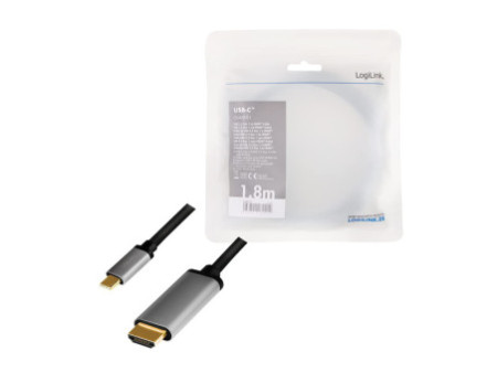 LogiLink Câble USB, fiche mâle USB-C-mâle HDMI-A, 1,8 m