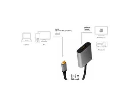 LogiLink Câble adaptateur USB-C - Displayport, noir/gris