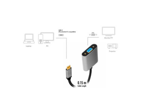 LogiLink Câble adaptateur USB-C - VGA, 0,15 m, noir/gris