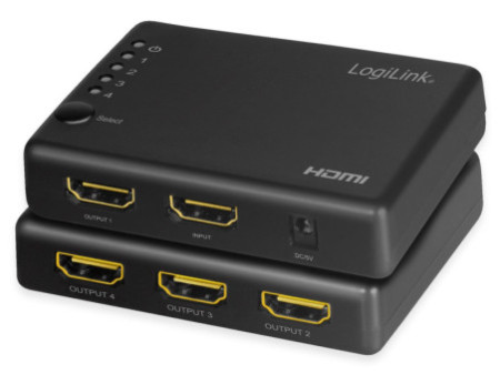 LogiLink Distributeur HDMI 4K/30 Hz, fin, 4 ports, noir