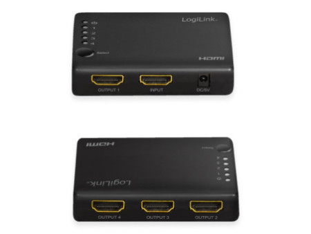 LogiLink Distributeur HDMI 4K/30 Hz, fin, 4 ports, noir