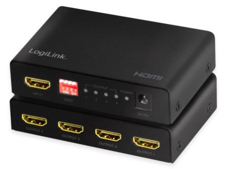 LogiLink Distributeur HDMI 4K/60 Hz Downscaler, EDID,4 ports