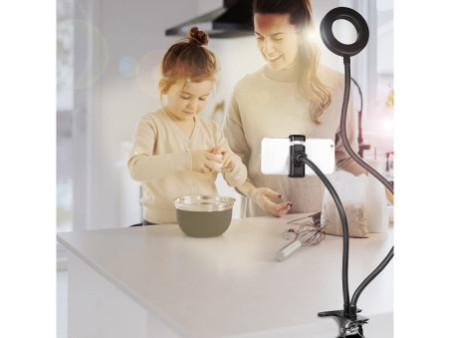 LogiLink Ring light avec support de smartphone à pince, 85mm