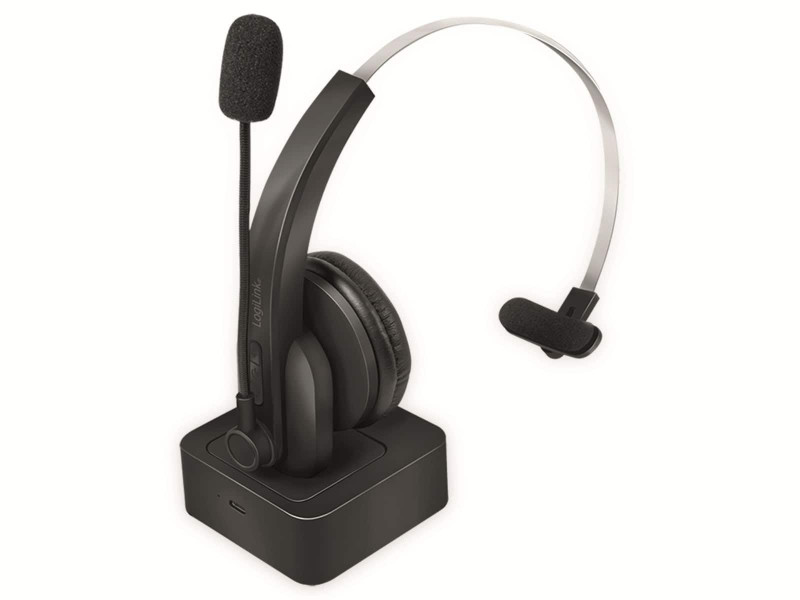 LogiLink Casque mono Bluetooth 5.0, station de charge, noir