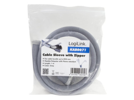 LogiLink Gaine pour câble avec fermeture zip, 1,0 m, gris