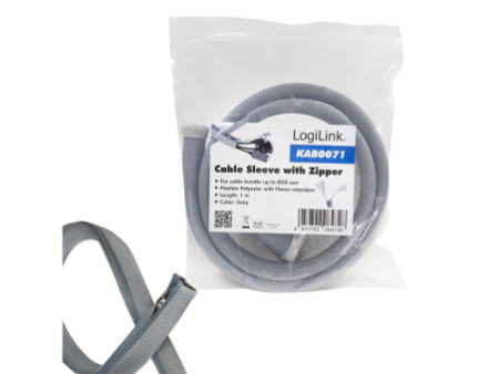 LogiLink Gaine pour câble avec fermeture zip, 1,0 m, gris