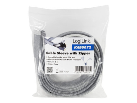 LogiLink Gaine pour câble avec fermeture zip, 2,0 m, gris