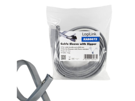 LogiLink Gaine pour câble avec fermeture zip, 2,0 m, gris