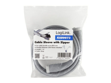 LogiLink Gaine pour câble avec fermeture zip, 1,0 m, gris