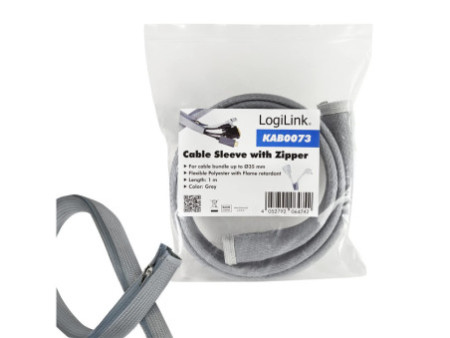 LogiLink Gaine pour câble avec fermeture zip, 1,0 m, gris