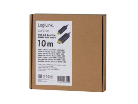 LogiLink Câble de fibre optique hybride USB-C AOC, 10 m