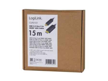 LogiLink Câble de fibre optique hybride USB-C AOC, 15 m