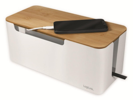 LogiLink Boîte à câble, avec couvercle en bambou, blanc