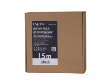 LogiLink Câble HDMI 2.0, fiche mâle A - mâle A, AMP, 15 m