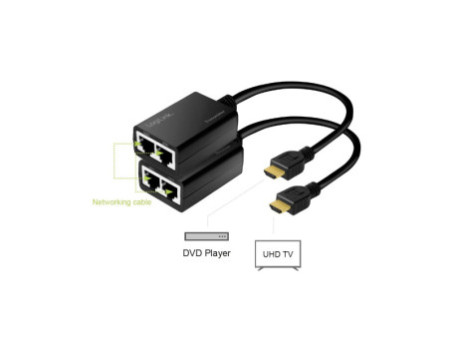 LogiLink Kit d'extension HDMI via LAN, pigtail, 30 m, noir