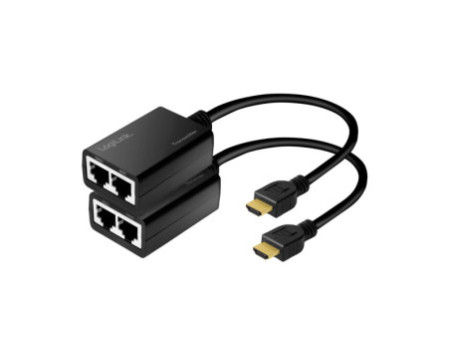 LogiLink Kit d'extension HDMI via LAN, pigtail, 30 m, noir