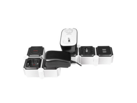 LogiLink Bloc multiprises flexible, avec 2x USB, noir/blanc