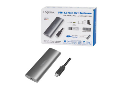 LogiLink Boîtier externe pour SSD M.2 NVMe PCIe & SATA, USB