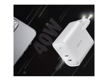 LogiLink Adaptateur de prise USB, 2x USB-C PD, 40 W, blanc