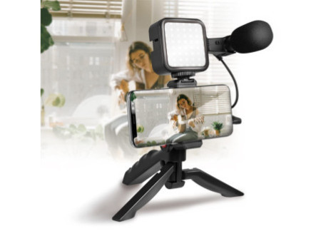 LogiLink Kit de vlogging avec lumière LED, avec microphone