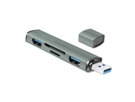 LogiLink Hub USB 3.2 Gen2, avec lecteur de carte, 2 ports