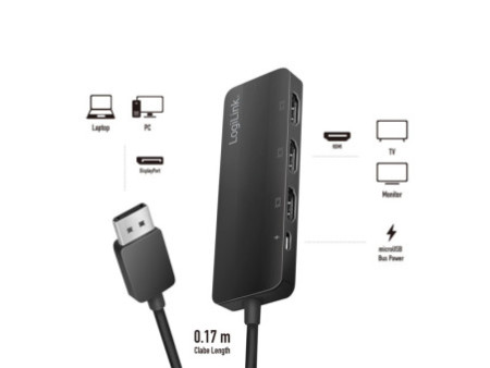 LogiLink Répartiteur 4K DisplayPort - HDMI, 3 ports, noir
