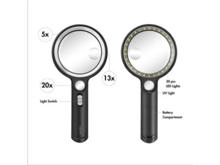 LogiLink Loupe avec manche, lampe UV & LED, rond, noir