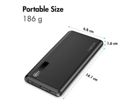 LogiLink Powerbank, 8.000 mAh, 2 USB-A, noir