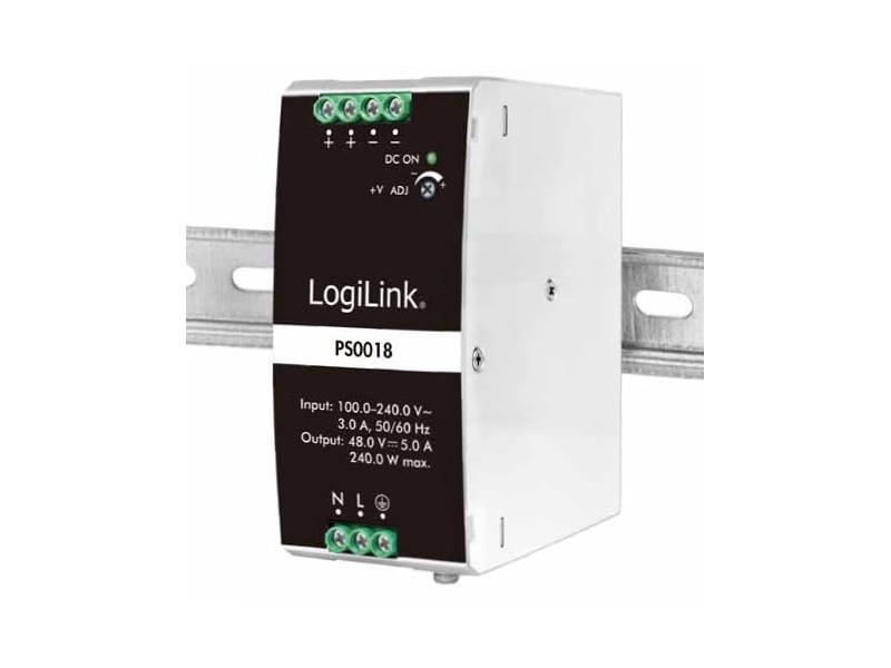 LogiLink Bloc d'alimentation pour rail DIN, 240W, 48V, blanc